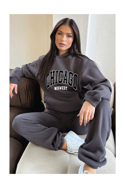 CLAYES Chicago Tracksuit Set Sweatshirt Jogger - Smoke Printed Oversize Hooded