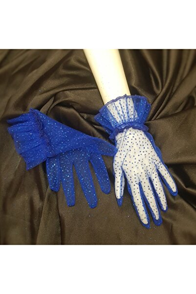 es moda shop Diamond sparkling evening dress gloves short saxe blue