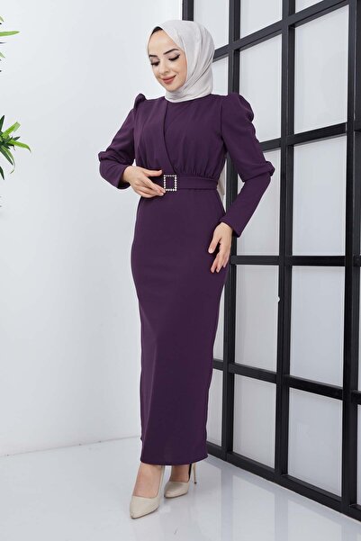 marwella Aykız Krep Elbise - Mürdüm