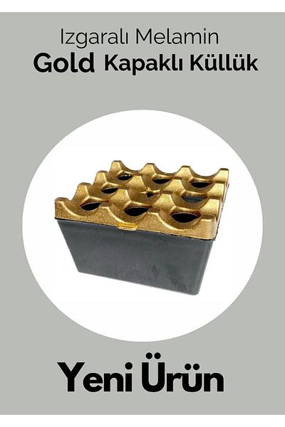 kukohomes Grilled Gold Ashtray,Melamine Ashtray,Cafe,bar ashtray,Square Base Ashtray with Gold Lid