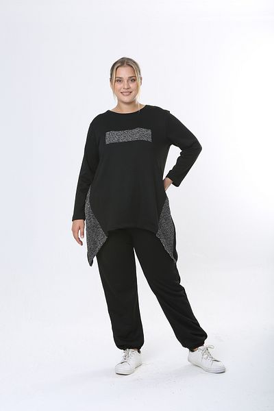 XL Modam WOMEN'S LARGE SIZE LYCRAL VISKOSE BLACK SILVER GLAZE DETAIL TUNIC PANTS SET