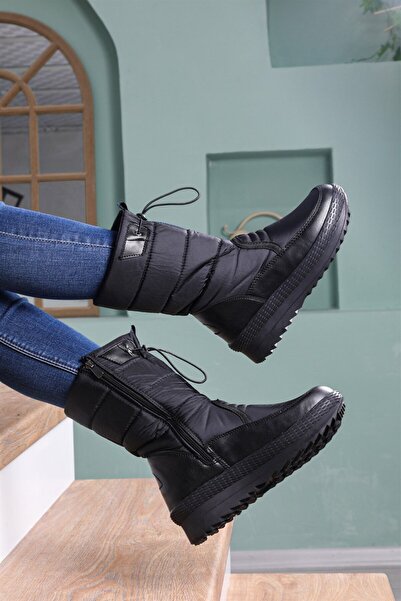 SEHER AYAKKABI KAYMAZ TABAN SU İTİCİ TERMAL KÜRKLÜ SİYAH KAR BOTU