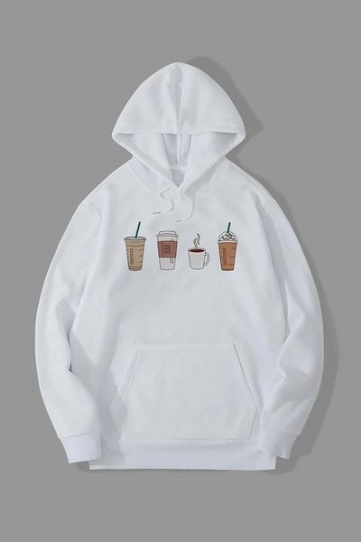 Jooy Company Hanorac cu glugă cu design cafea