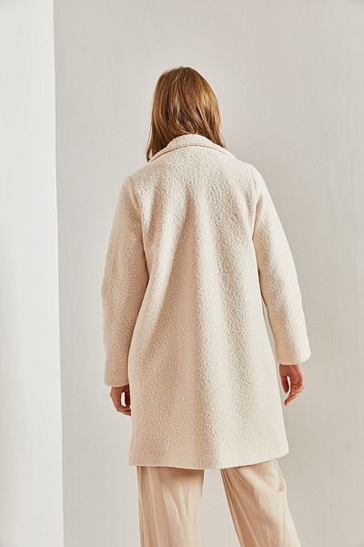 Bianco Lucci Women's Double Breasted Collar Pocket Cashew Coat