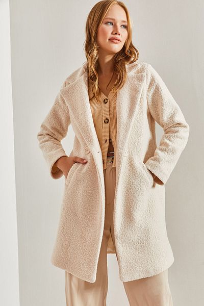 Bianco Lucci Women's Double Breasted Collar Pocket Cashew Coat