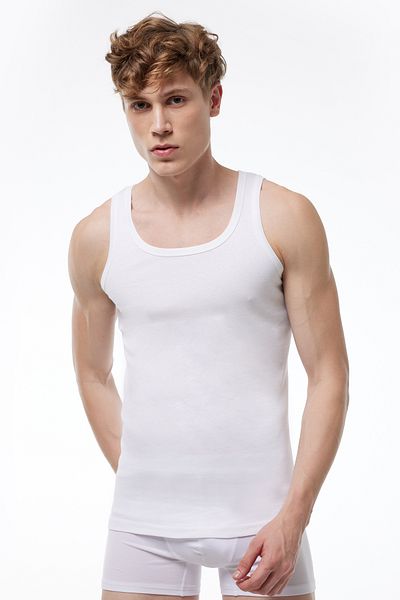 Malabadi Men's White 6-Pack 100% Cotton Rib Tank Top 6M034-E