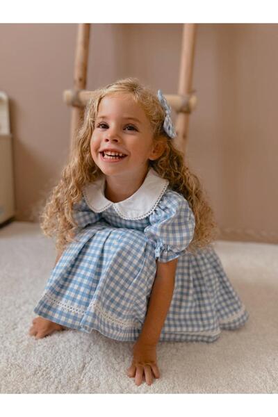 kidovve Mavi Pötikare Kız Çocuk Elbise