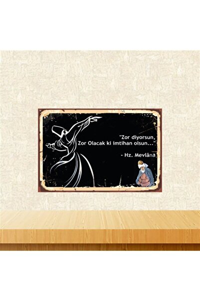 TAKIFİX Zor Olacak Ki Imhtihan Olsun Hz. Mevlana 20-30 Cm Retro Ahşap Tablo T...