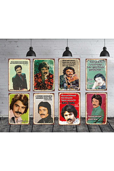 TAKIFİX Ferdi Tayfur Temal 8 Adet 20x30 CM Ahşap Tablo Seti