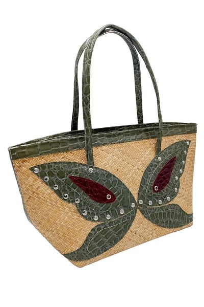 Dünyadan Hediyeler Straw Knitted Leather Decorated Hand Shoulder Bag No.16