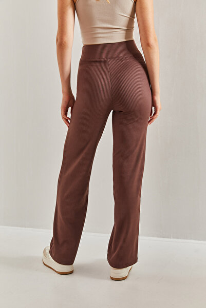 Bianco Lucci Women's Wide Belt Ribbed Palazzo Leggings