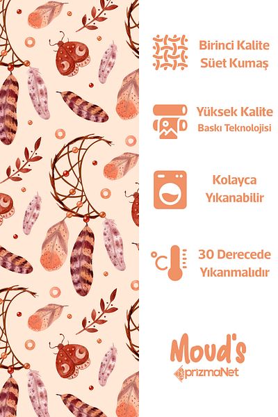 Moud's Кафява покривка за маса с бохемски шарки от велур Carefree с пера