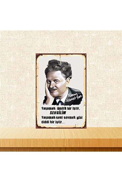 TAKIFİX Nazım Hikmet Yaşamak Ümitli Bir Iştir 20-30 Cm Retro Ahşap Poster