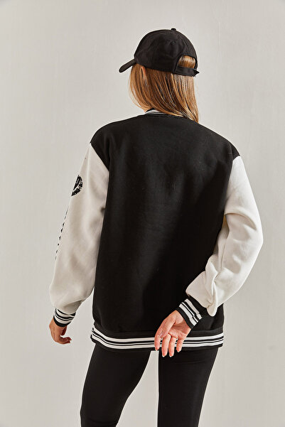 Bianco Lucci i Dámská vysokoškolská bunda s žebrovanými rukávy se třemi nitěmi