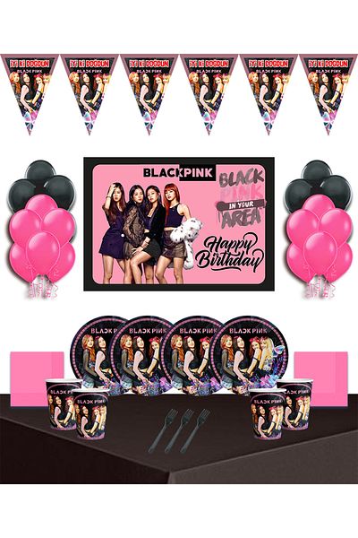 doğumgünüparti Birthday Party Decorations Supplies Set for 16 People with Blackpink Banner