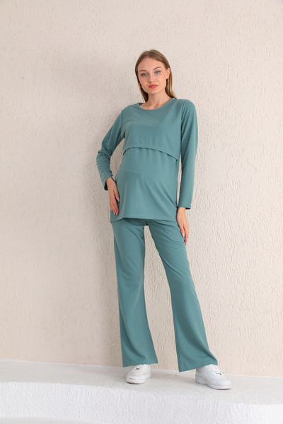 Miss Dünya Lissa Green Camisole Suitable for Breastfeeding Maternity and Maternity Tracksuit Set