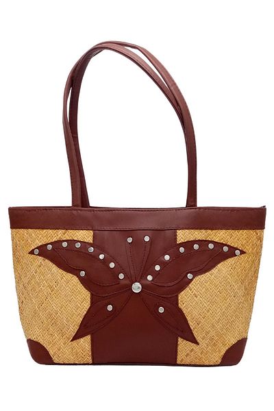 Dünyadan Hediyeler Straw Knitted Leather Decorated Hand Shoulder Bag No.17