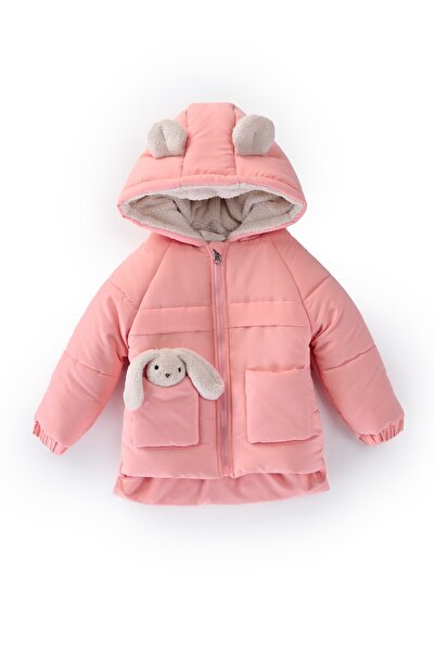 PODIUM GYM Χειμερινό παιδικό παλτό για κοριτσάκια με χαριτωμένα αυτιά, φερμουάρ, γούνινη επένδυση με κουκούλα και φιλικό κουνέλι στην τσέπη