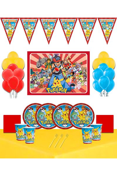 doğumgünüparti Birthday Party Decorations Supplies Set for 24 People with Pokemon Pikachu Banner