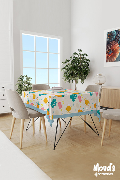 Moud's Велурена покривка за маса Carefree - шарка на крем, ананас и сладолед