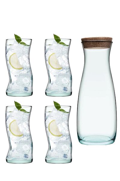 Paşabahçe Aware Series Glass & Carafe with Cork Lid 5 Pieces
