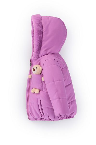 PODİUM GİYİM Trend Cute Baby Teddy Bear Fur Soft Fabric Pocket Gilded Hooded Winter Coat-Coat