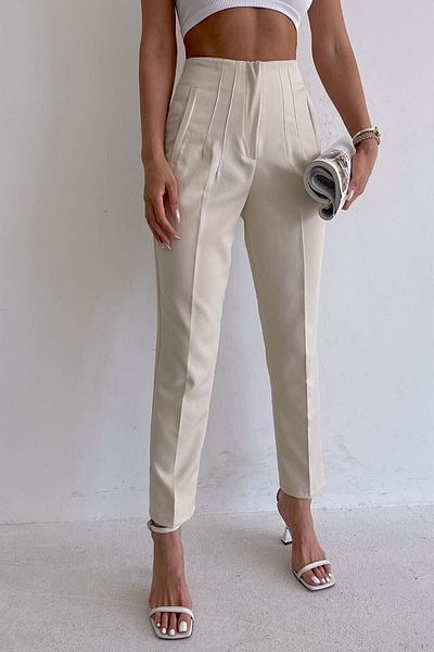 HOJAMODA High Waist Clamp Detailed Trousers