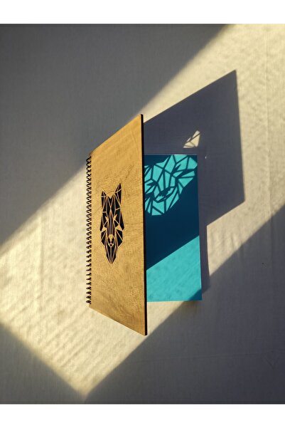 AdenDekor KURT FİGÜRLÜ AHŞAP KAPAKLI DEFTER AJANDA GÜNLÜK ANI DEFTERİ