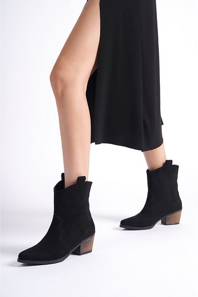 SEEM & BE Cizme de damă Elvira din piele intoarsa brodata cowboy negre - Western