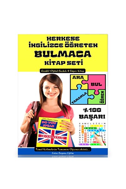 Enine Boyuna Eğitim مجموعة كتب الألغاز لتعليم اللغة الإنجليزية للجميع (4 كتب)
