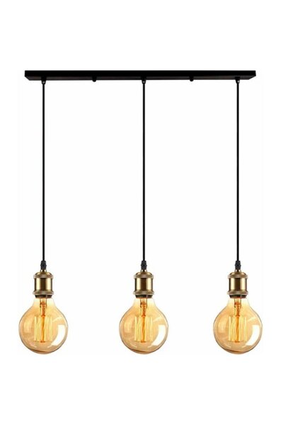 RİOLİGHT RUSTİK,VİTAGE 3XE27 ESKİTME DUYLU SİYAH MASA ÜSTÜ METAL GÖVDE SARKIT AVİZE UZUNLUK:60CM
