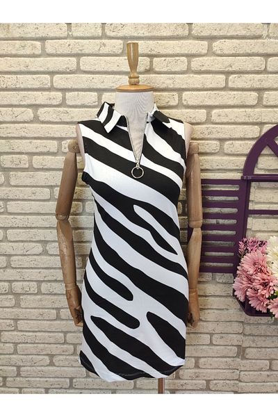rengafashion Rochie de damă cu model zebră din țesătură cu două fire, cu fermoar