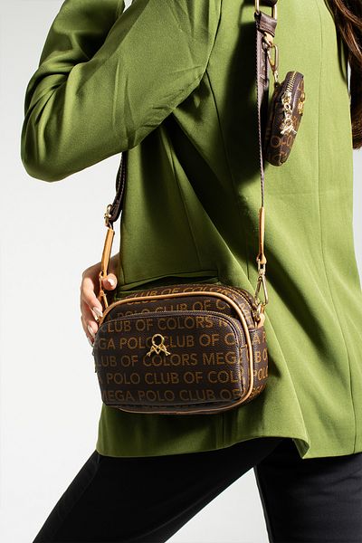 MEGA WOMEN'S BROWN TIN MONOGRAM PRINTED SHOULDER AND CROSSBODY BAG