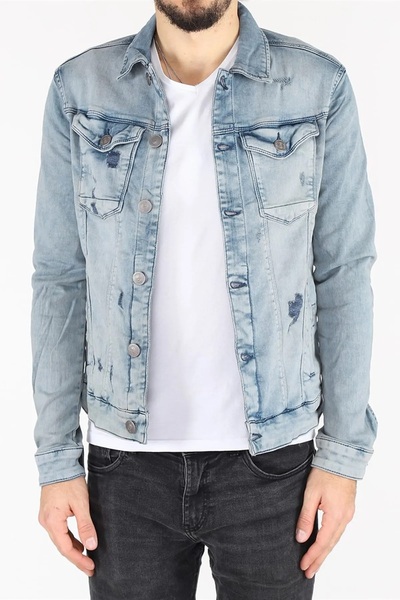 Twister Jeans Erkek Yıpratmalı Kot Ceket Tımex J05-15 B. Mavi