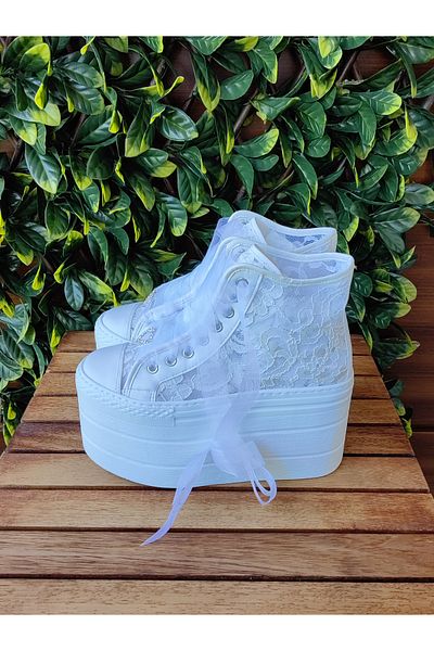 Ayakkabı Tutkusu Stilo ® Wedding Dress Lace Shoes 10CM height Flat Sole Sports Bridal Shoes