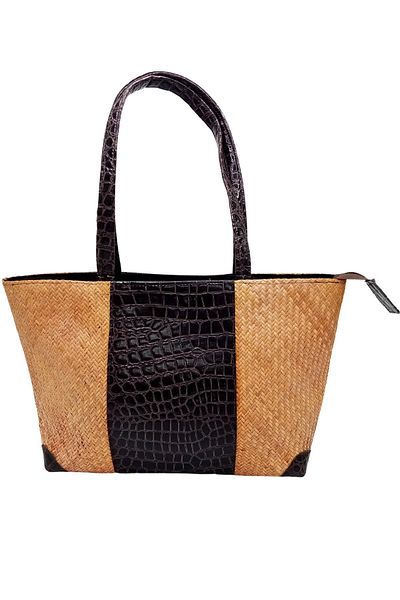 Dünyadan Hediyeler Straw Knitted Leather Decorated Hand Shoulder Bag No.24