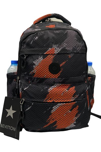 Bevitton Satin Waterproof Fabric Unisex Black Patterned School Backpack 20289