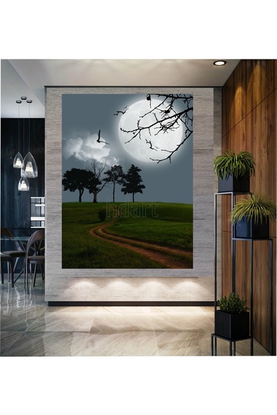 HDART Dolunay Ay Ağaç Yol Ev salon Yatak Odası Ofis Büro Duvar Kanvas Tablo