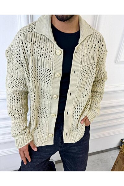 elkumoda Oversize Special Knitted Knitwear Patterned Loose Knitted Cardigan