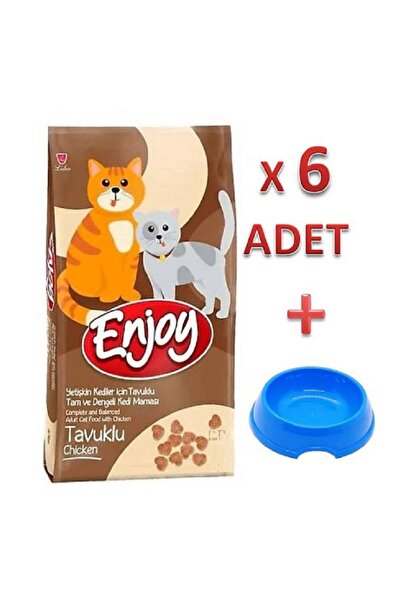 Enjoy Tavuklu Yetişkin Kedi Maması 1 kg x 6 Adet + Küçük Mama Kabı Hediyeli