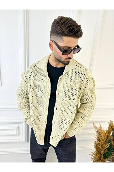 elkumoda Oversize Special Knitted Knitwear Patterned Loose Knitted Cardigan