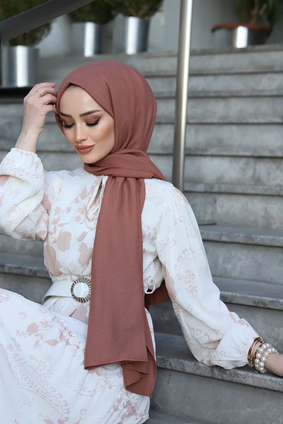 shalby Βαμβακερό Cazz Shawl Hijab Μαλακό Καφέ