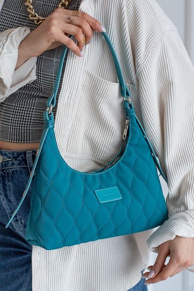 Luxe Bag Geantă de mână și de umăr baghetă cu model matlasat albastru petrol, țesătură parașută, cu detaliu de centură brodată special