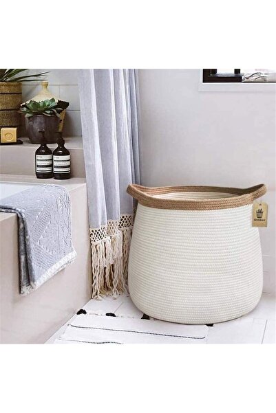 karelim home Multi-Purpose Decorative Organizer Jute Rope Ecru Basket 30x30