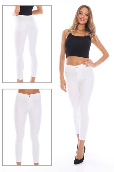 rengafashion Women's White Gabardine Fabric High Waist Trousers