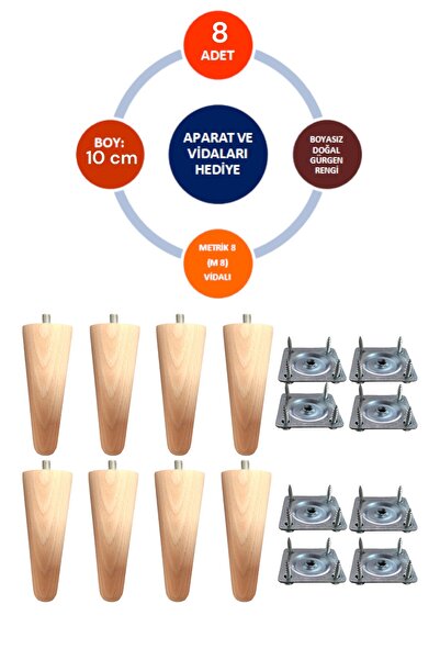 Vera Hediyelik Eşya 8 bucăți picior din lemn conic 10 cm picior canapea-bază-...