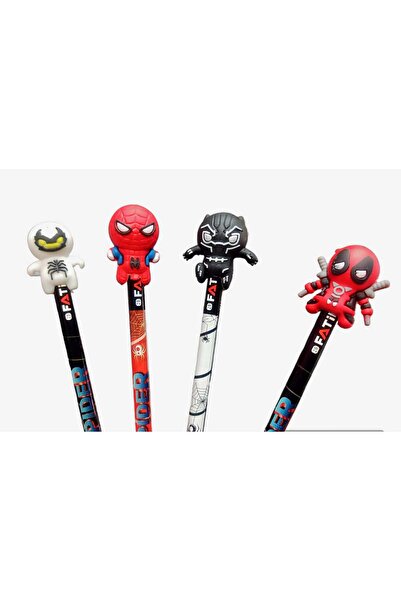 sevgi kırtasiye Süper Kahramanlar Figürlü Başlıklı Kurşun Kalem Seti 4 Lü Set