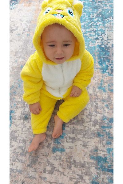 ERENİTY Baby Welsoft Zippered Gray Patterned Rabbit Jumpsuit