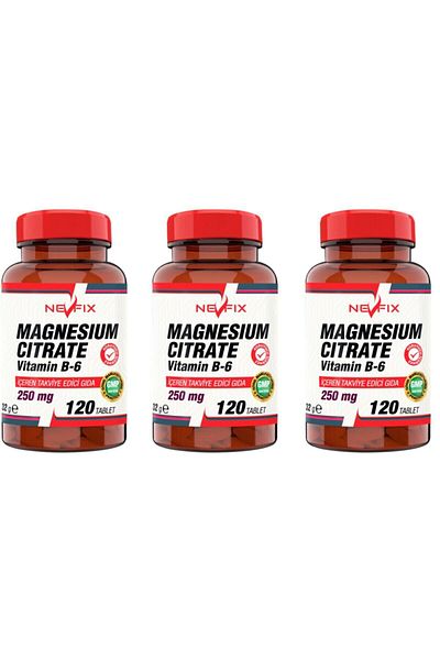 Nevfix Magnesium Citrate Magnesium Citrate 250 Mg Vitamin B6 10 Mg 120 Tablets X 3 Box