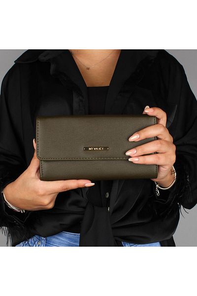 My Valice Leather Crossbody Mini Portfolio Bag with Wallet and Card Holder Compartment Phone Bag 1622 Khaki